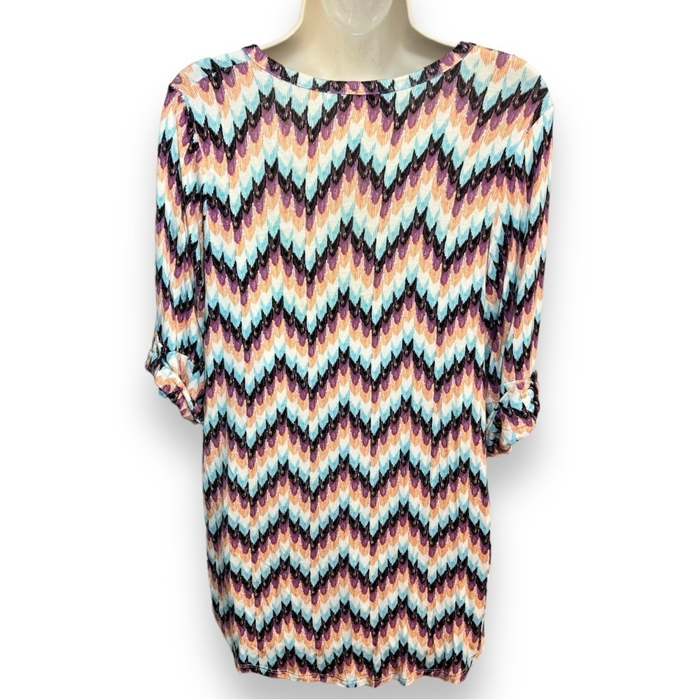 Pixley Women’s Edmond Henley Knit Top Green Chevron Size Large - Picture 3 of 5